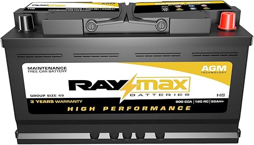 Vista 7 de Batería de Coche AGM Raymax H6 Grupo 48 – 12V 760 CCA 70Ah Batería de Auto sin Mantenimiento para Coches, Camiones y SUVs, Ciclo Profundo, Lista