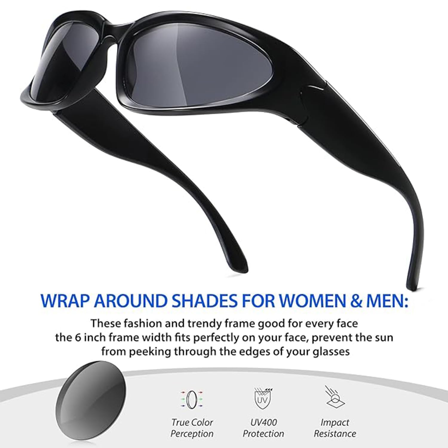 3pcs Lunette de Soleil Sport pour Homme Femme, Y2K Wrap Around Lunettes, Lunette de Soleil Sport Polarisée, Lunette Velo Route, Lunettes de Cyclisme pour Vélo, Moto, Course, Ski, Baseball, Pêche etc