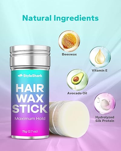 Miniatura 5 de StyleShark - Barra de cera para el cabello no grasa para peinar y encrespamiento, cera de 2.7 onzas para control de bordes en pelucas y cabello
