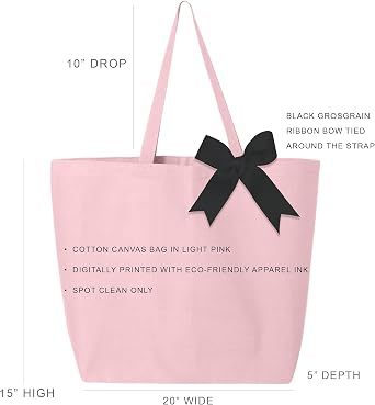 sockprints Pink Sorority Tote Bag Large Canvas Tote with Black Bow