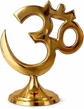 Brass Om Symbol Statue 14cm Hindu Aum Religious Idol Decorative Murti for Home Mandir Pooja Room Prayer Altar Meditation Yoga Spiritual D cor Gift for Diwali Housewarming Office Temple Decoration
