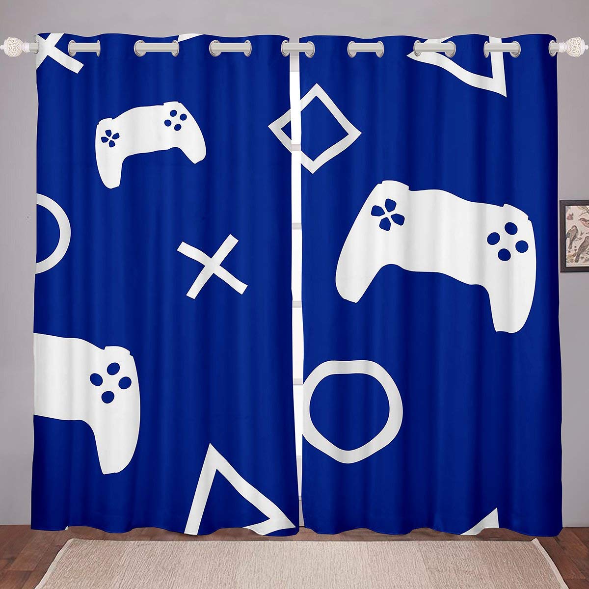Loussiesd Gamepad Window Drapes Kids Gamer Video Game Curtain for Boys Room Ultra Soft Novelty Modern Game Controller Window Treatment Gamer Console Action Buttons Decor W66*L90