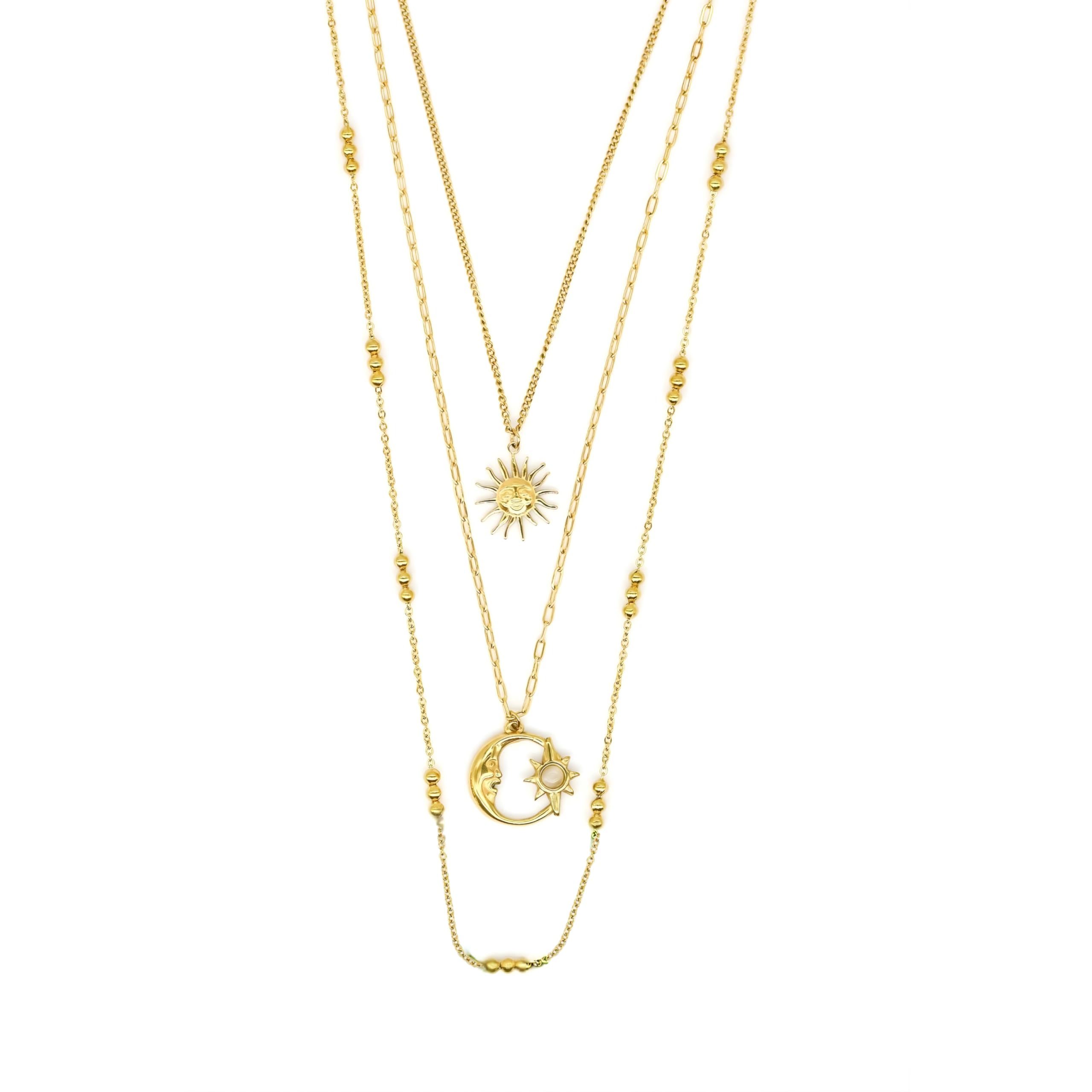 Halskette Damen Triple Gold & Silber aus Edelstahl – 3-Reihig Wasserfest & Verstellbar (Ein Verschluss) – Schmuck Geschenk für Frauen & Freundin – Freigeist-Kollektion