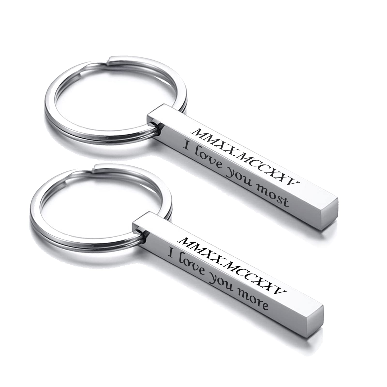 VNOX Personalized 4 Sided Long Stainless Steel Vertical Bar Dainty Necklace Keychain,Gift for Best Friend Bridesmaid