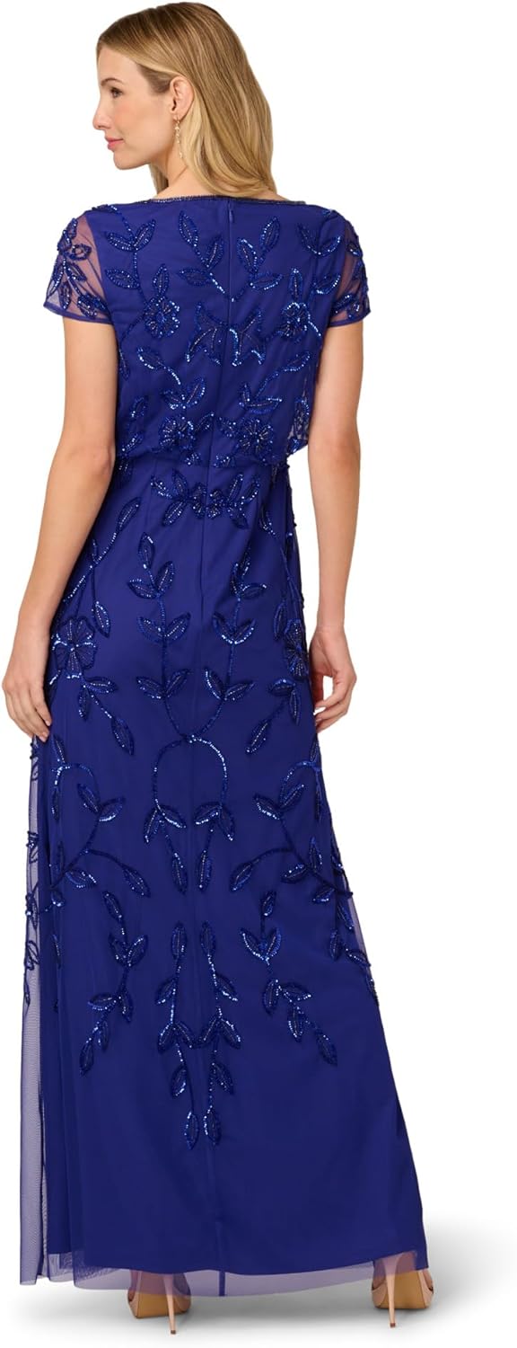 Adrianna Papell Women's Blouson Beaded Long Dress | Formal Beaded Dress with Bloused Bodice & Floral Embellishments - Image 2