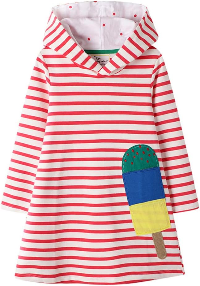 CHJUZITeen Baby Girls Dress Stripes Hoodie Pullover Cotton Long Sleeve Round Neck Hooded Dresses Clothing
