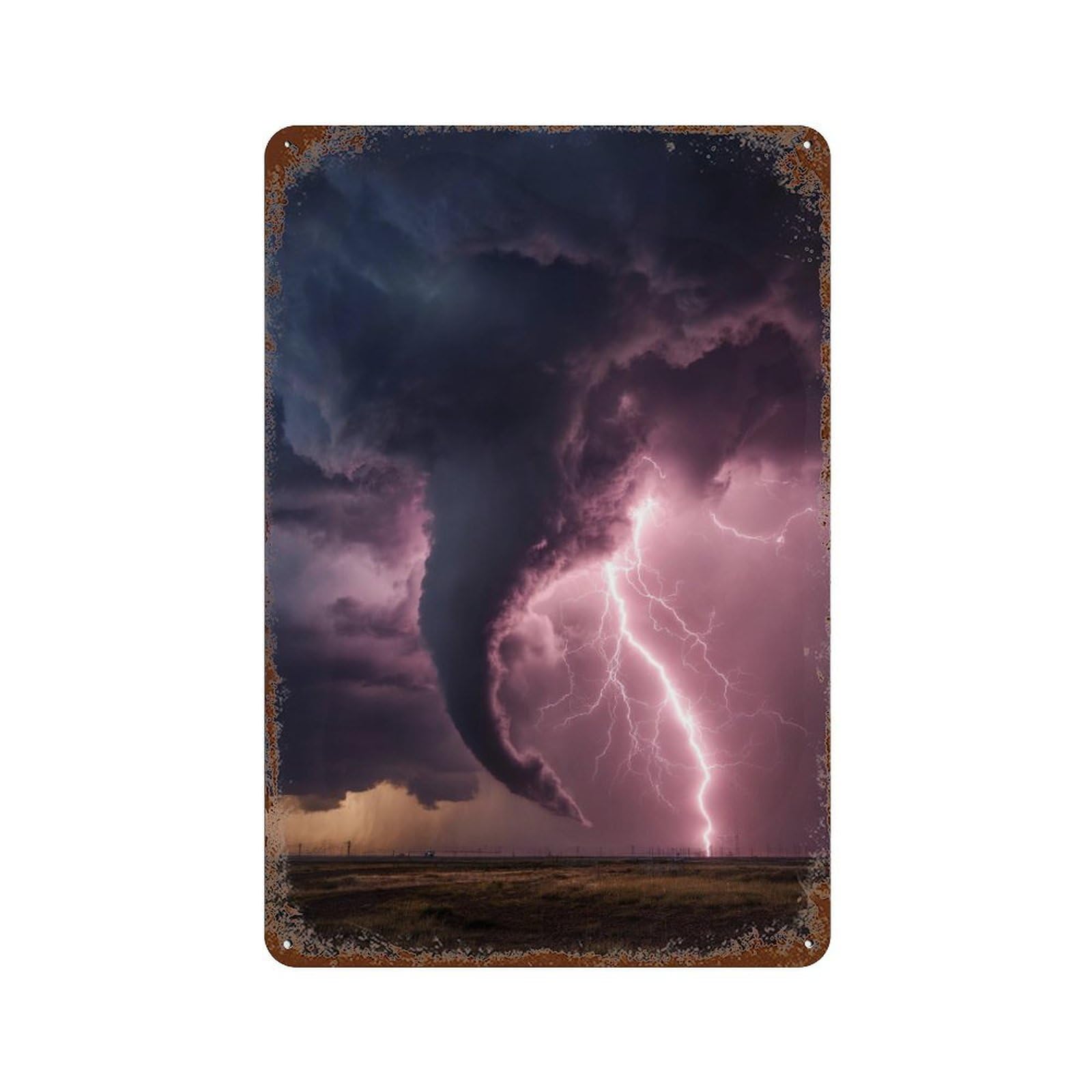 Tornado with Lightning Strikes Vintage Metal Tin Sign 11.8"x7.9", Ideal for Living Room, Hallway And Home Decor