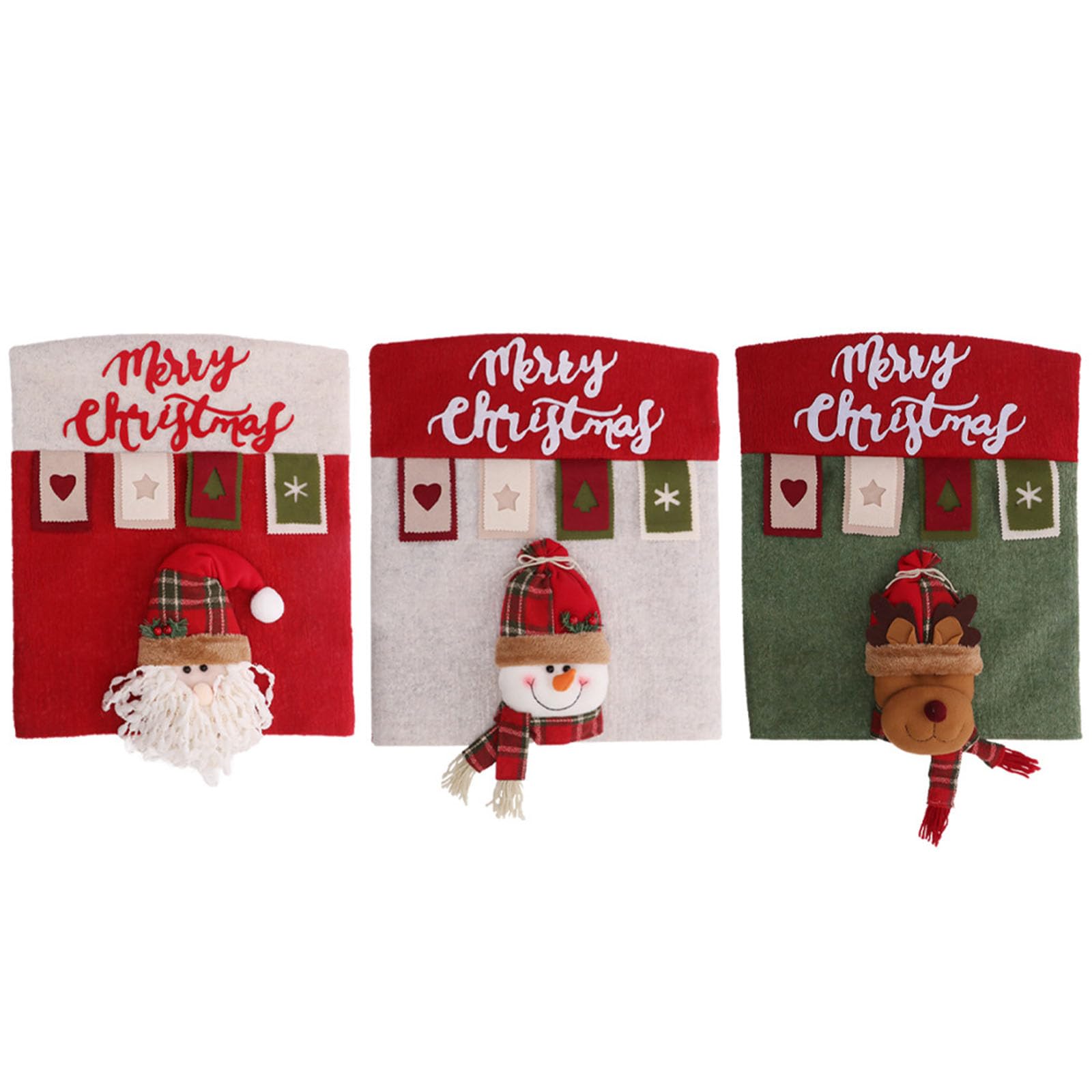 Fundas Sillas, Fundas para Sillas de Navidad 3 Pcs, Funda para Banco de Comedor, Decoración Interior de Navidad, Suministros para Recuerdos de Fiesta