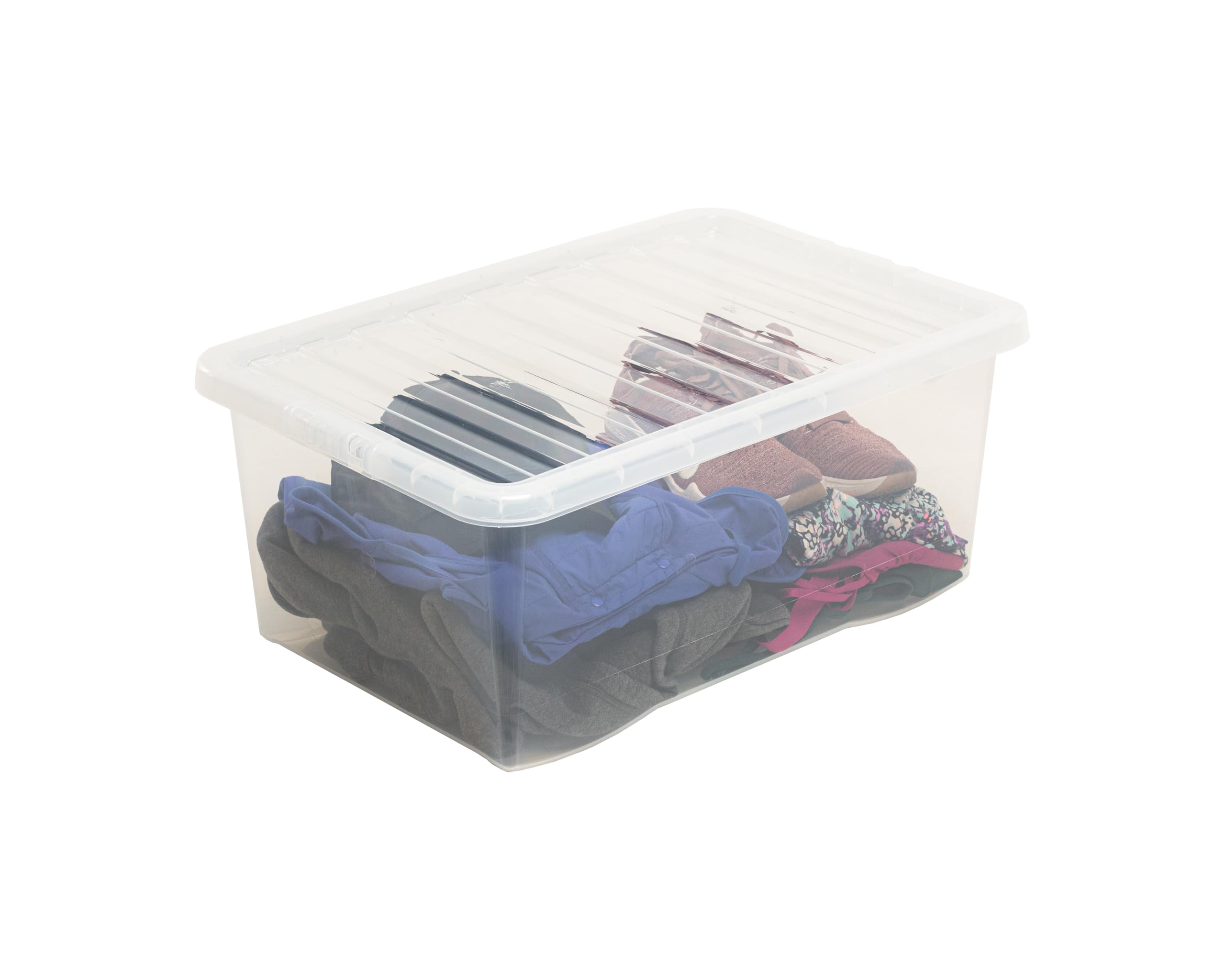 Wham 45-Liter-Speicher klare Kunststoff-Aufbewahrungsboxen mit Deckeln f�r Zuhause und B�ro, stapelbar und nestbar, Set aus 5 gro�en Aufbewahrungsboxen mit Deckeln, 60 x 40 x 25 cm