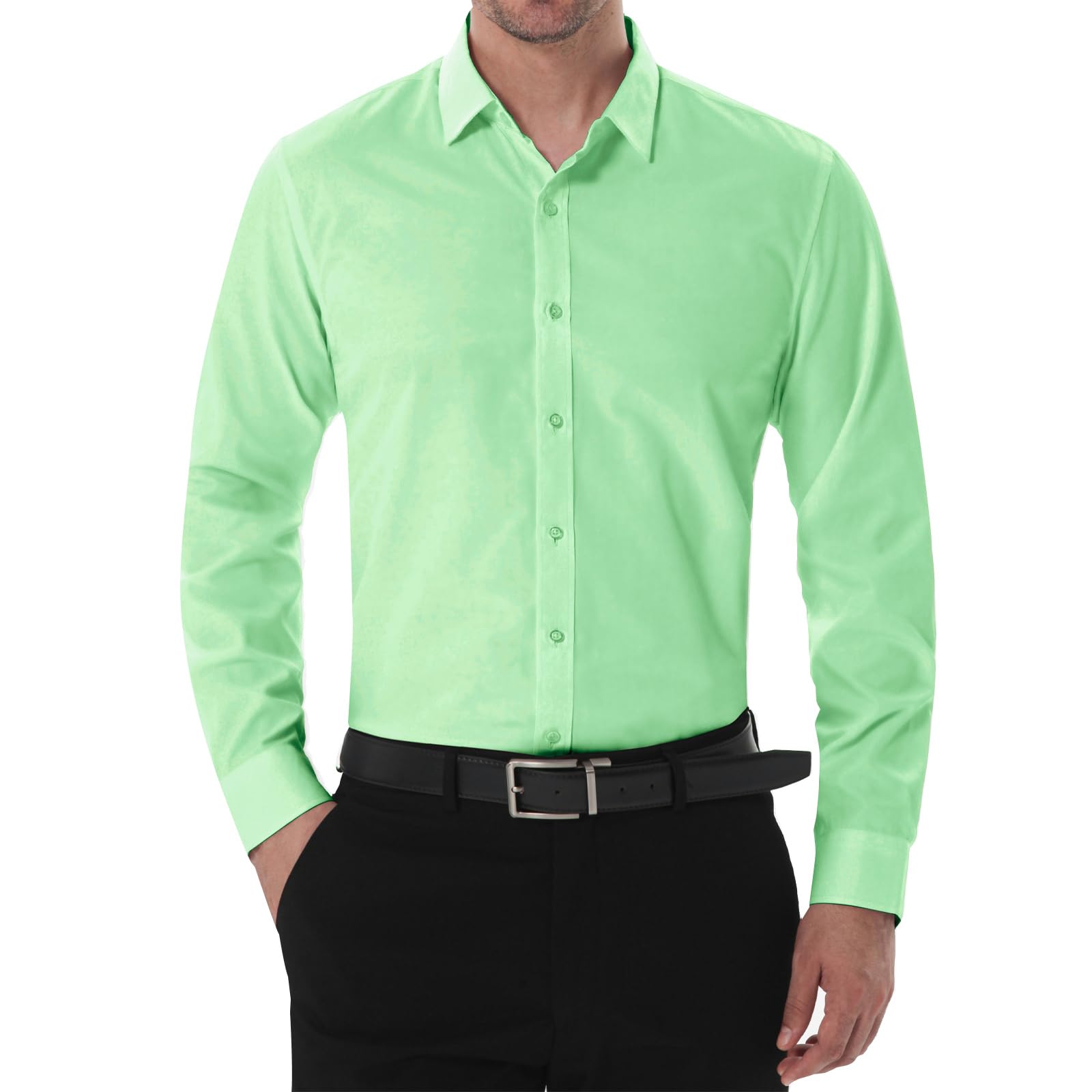 SIR7 Men's Slim Fit Stretch Dress Shirt Solid Color Microelastic Long Sleeve Casual Soft Business Button Up Shirts