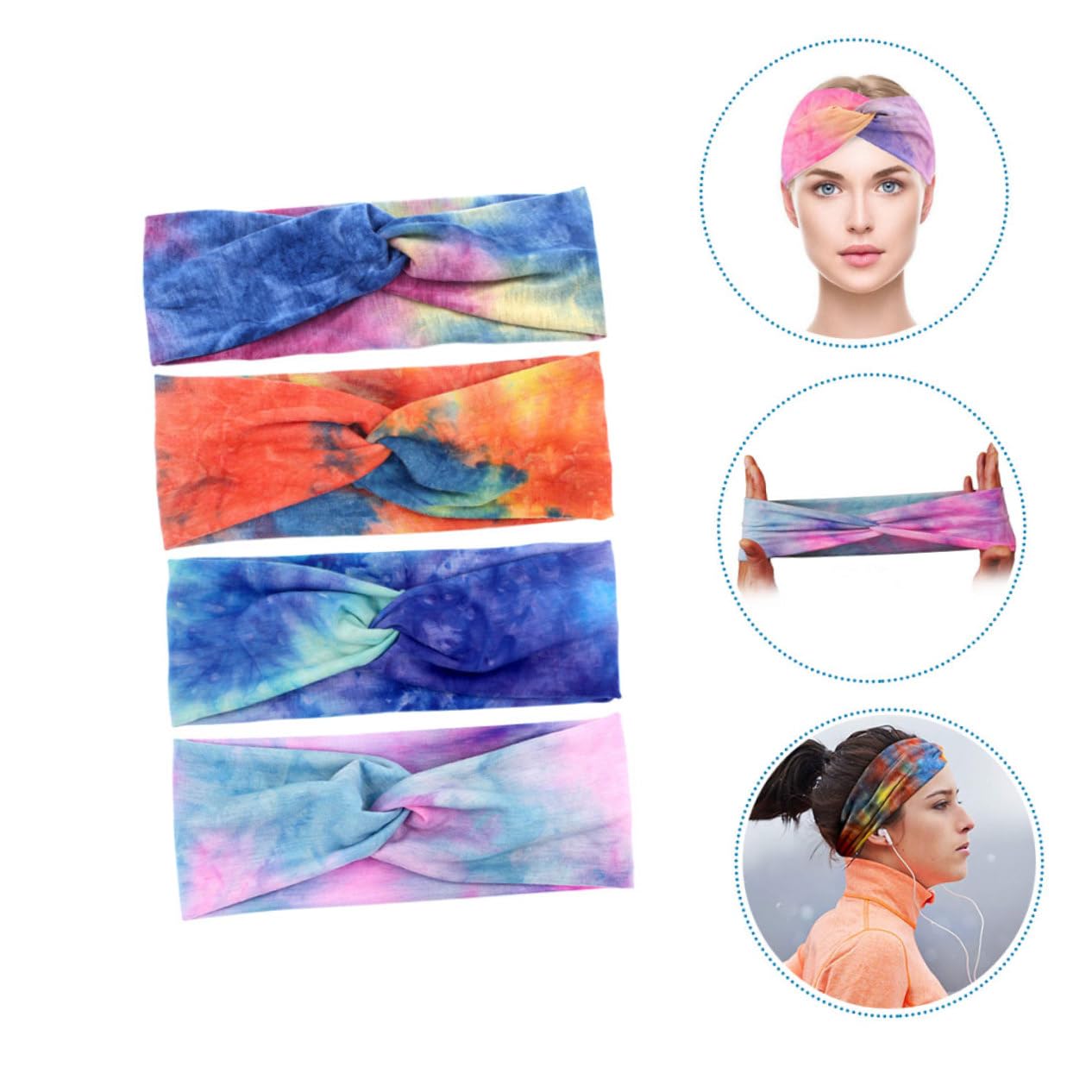 Healeved Bandeau de Sport Bandana Headband Yoga Accessoires Accessoire de Yoga Accessoires Head Band Bandeau tie-Dye de Remise en Forme de Course Polyester