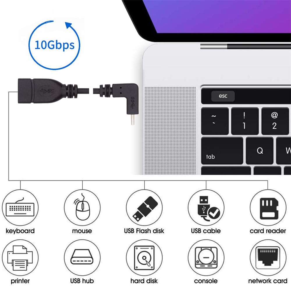 USB-C USB 3.1 typ C męski na USB 3.0-A żeński 10 Gb/s OTG kabel zasilający do transmisji danych w górę w dół pod kątem