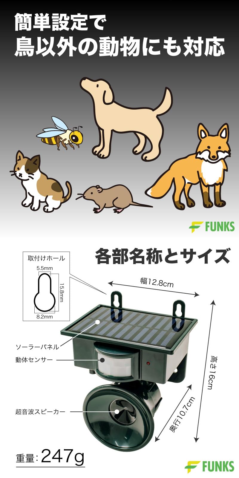 Amazon.co.jp: FUNKS 鳥よけ 超音波 吊り下げ ベランダ 超音波鳥よけ