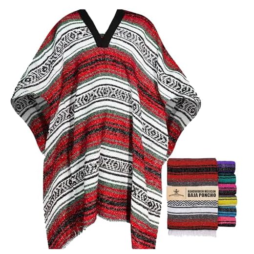 Artisans Bazaar Casaco mexicano de inverno mexicano Baja Poncho 100% quente e confortável, Vermelho, Tamanho �nico