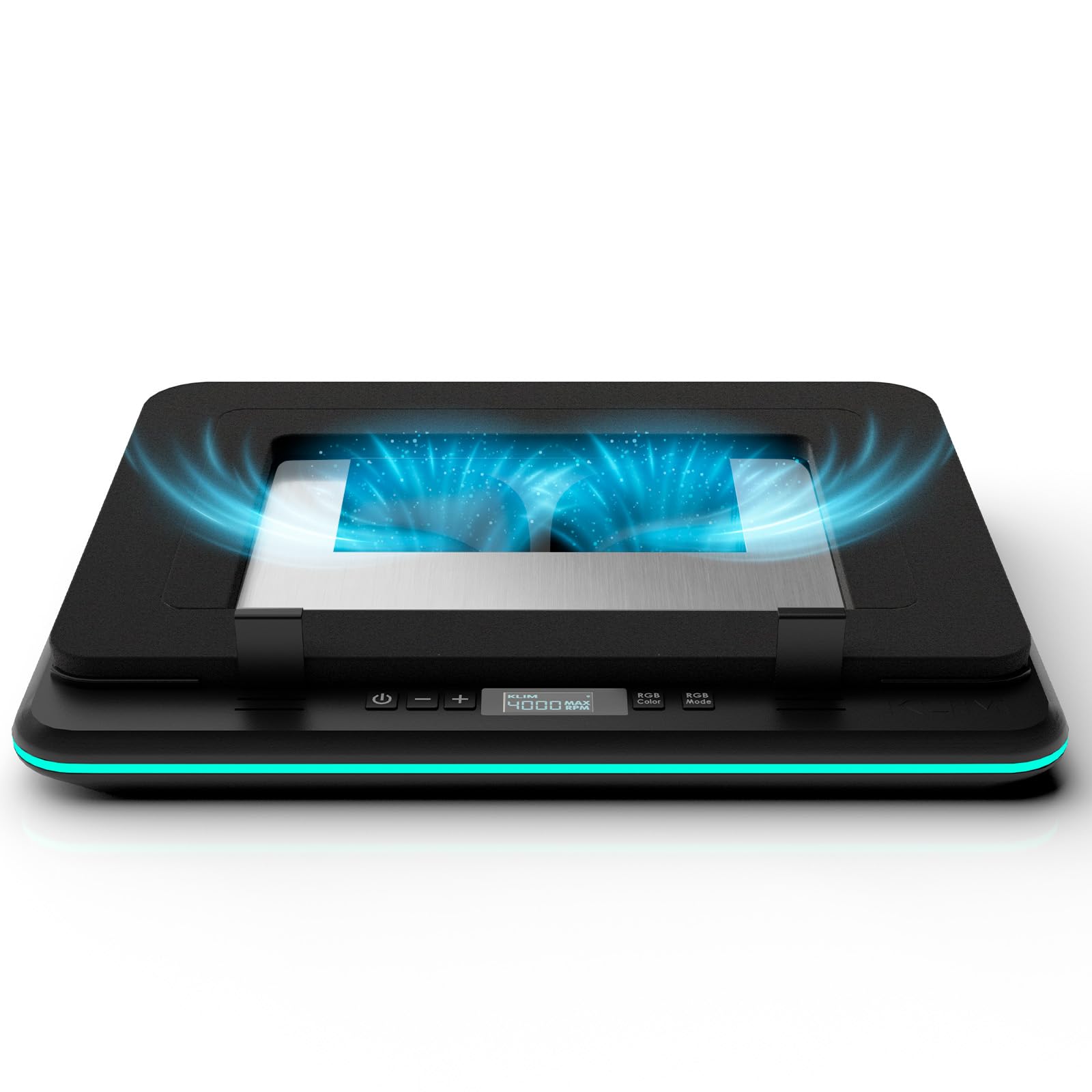 KLIM Turbofrost Laptop Kühler - Gaming Laptop Kühlpad mit 4 Turbolüftern - 4x4000 RPM, 4 USB-Ports, 2 Leistungsmodi (USB-C/DC), RG und Dämpfung für schnelle Kühlung, Für bis 17 Zoll - Grauer Raum