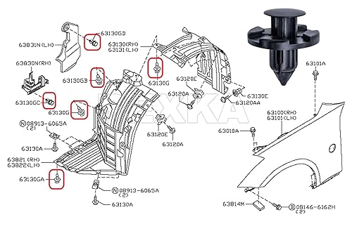 Miniatura 6 de Rexka Juego de 45 piezas de arandelas de retención para guardabarros para Nissan Infiniti Armade Juke Murano Rogue QX56 QX80 01553-09321 76882-JG10A