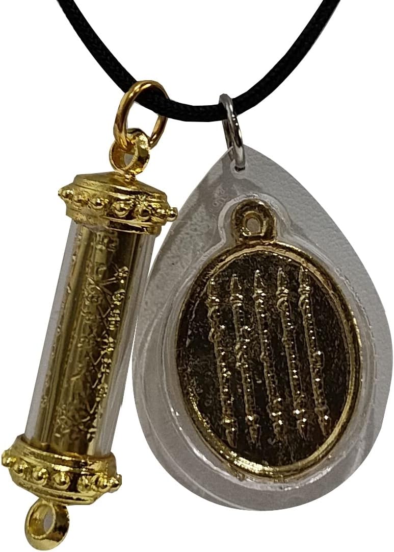 Thai Amulet Pendant Takrud & Yantra 5 Rows Phra Gold Necklace for Men Women | Wealth, Luck, Protection | Three Kings Diamond Armor Buddha Charm