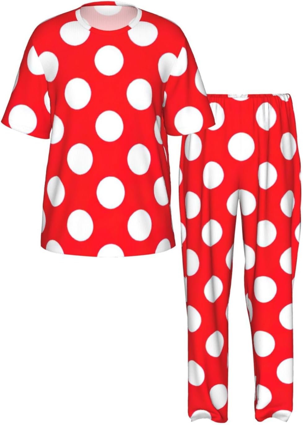 Men'S 2 Piece Loungewear Pajama Set Cute Polka Dot Print Short Sleeve Tee Top And Pants Set S-3xl