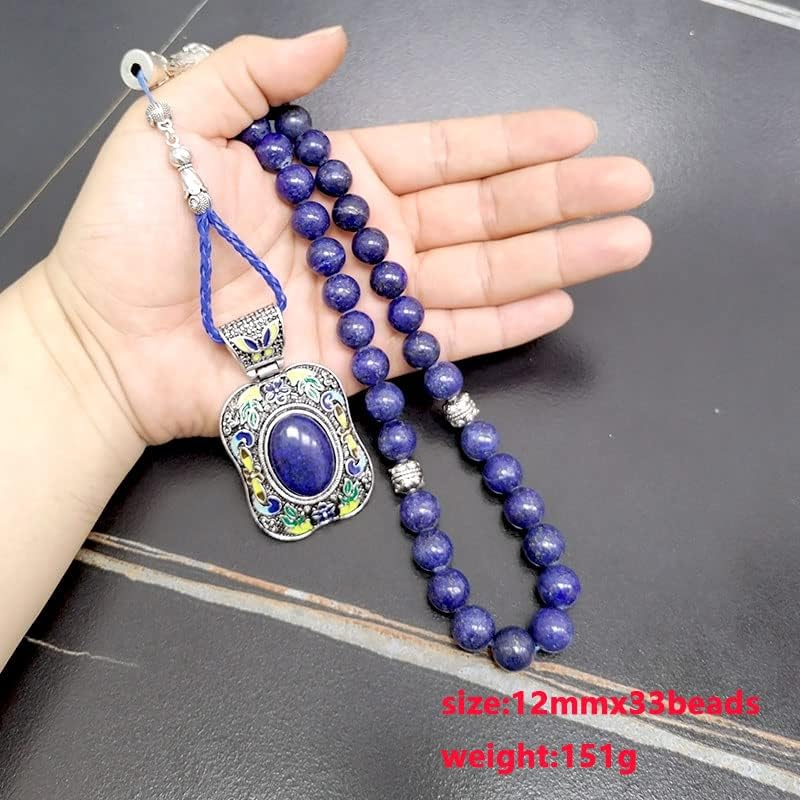 Miniatura 2 de Tasbih - Piedra de lapislázuli natural tamaño 0.472in con colgante de lapislázuli tibetano cuentas de oración musulmana (0.394in x 33 cuentas)