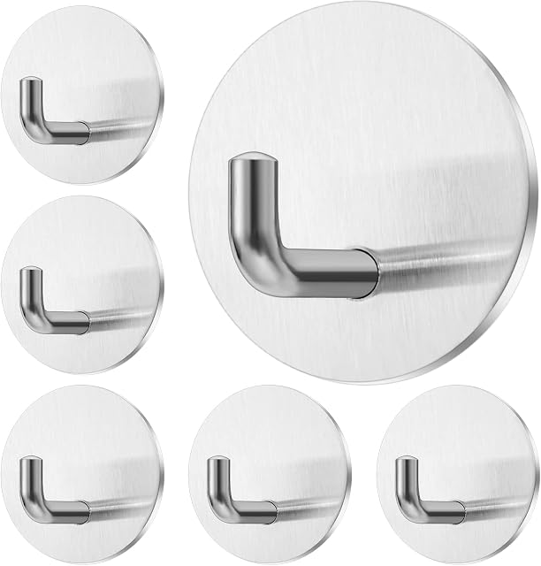 flintronic 6PCS Self Adhesive Hooks, 3M Adhesive Sticky Hooks, Rust-Proof Door Hooks for Hanging Coat Cloth Towel, Heavy Duty Wall Hanger for Bathroom Bedroom Kitchen Toilet Lavatory Closet