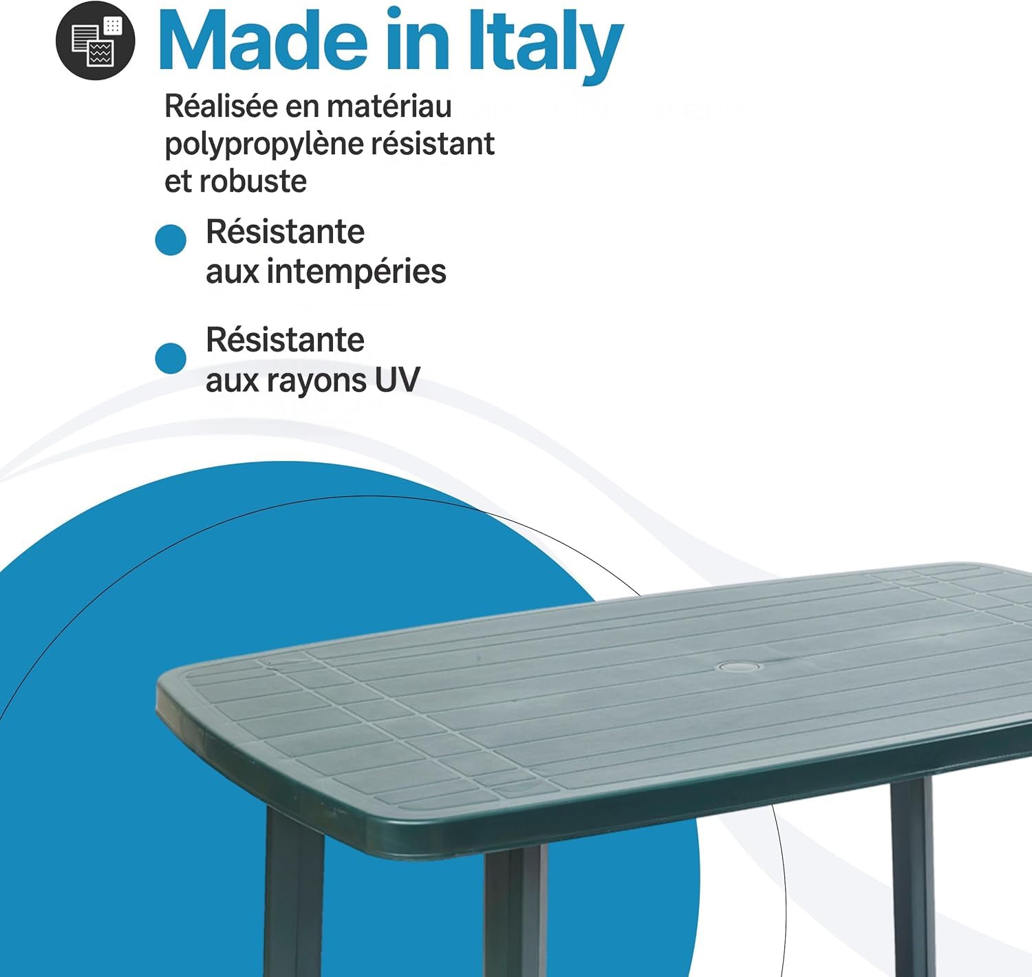 Tomaino Table de jardin carrée en plastique pour 6 places avec trou pour parasol