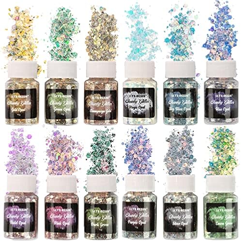 LET'S RESIN Opal Chunky Glitter for Resin, 12 * 10g Craft Glitter Powder