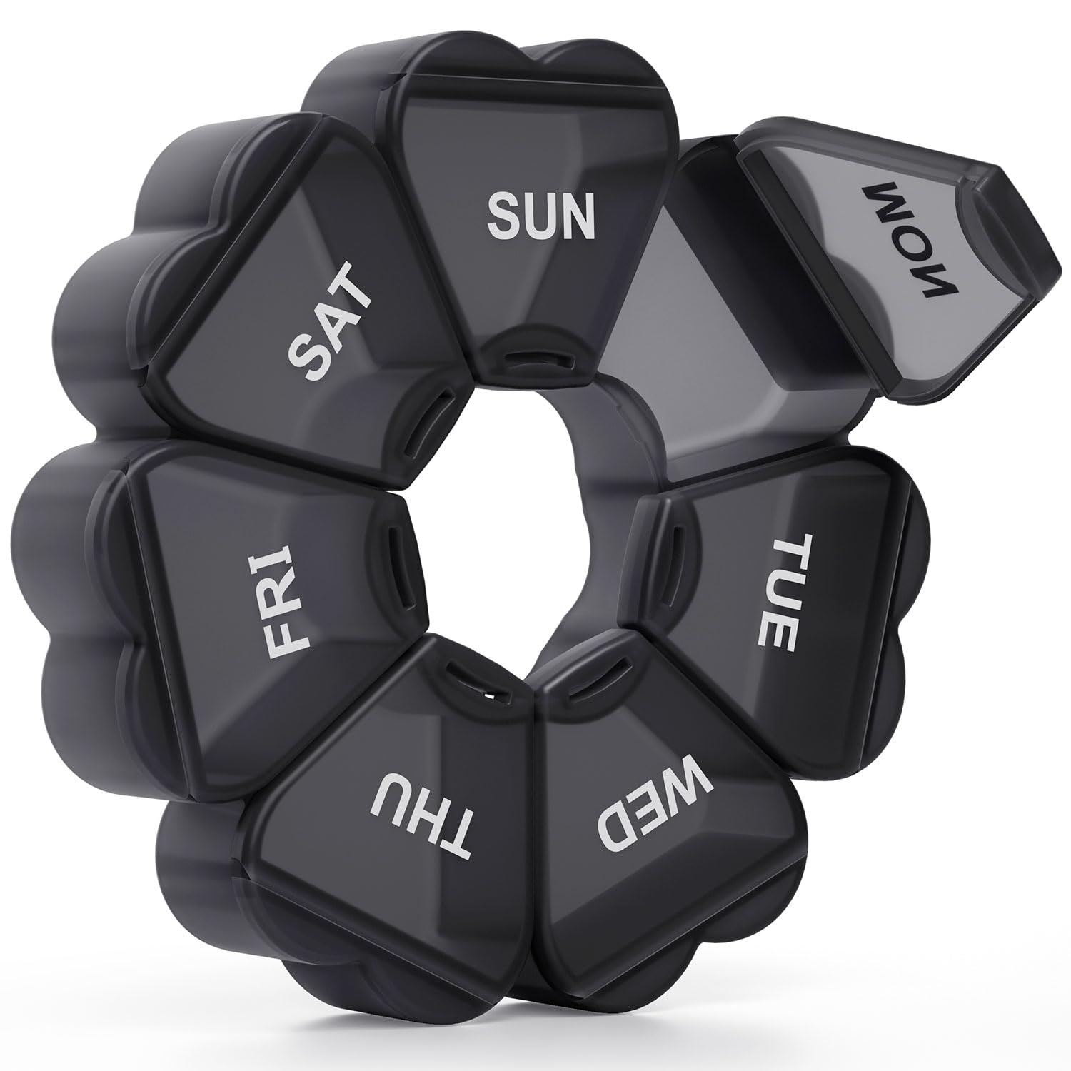 Large Weekly Pill Organizer, Pill Box 7 Day, KAPENS Large Capacity Compartments Pill Containers Flower Portable Box Case for Pills Vitamin Fish Oil Medicine Supplements Organizer (Black)-image-44