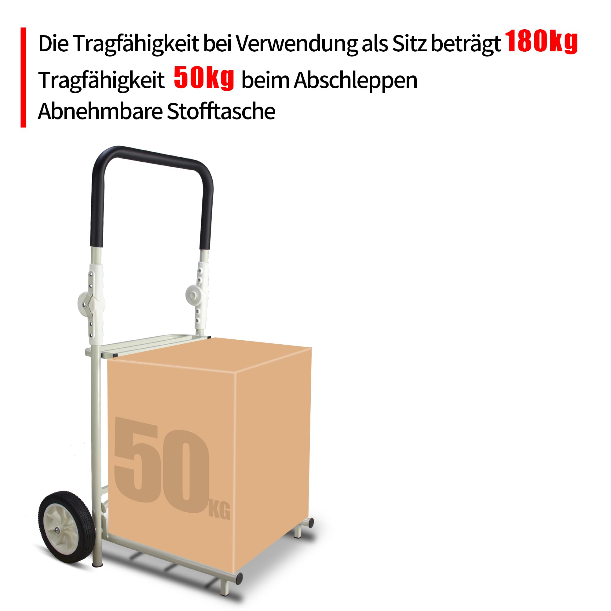 Einkaufstrolley Klappbar, Beige | Bis 50kg Belastbar, 120L Kapazität, Als Sitz verwendbar, Für Einkaufen und Warentransport