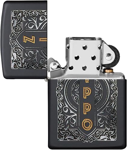 Miniatura 4 de Encendedor de bolsillo Zippo negro mate con diseño de logo de Zippo