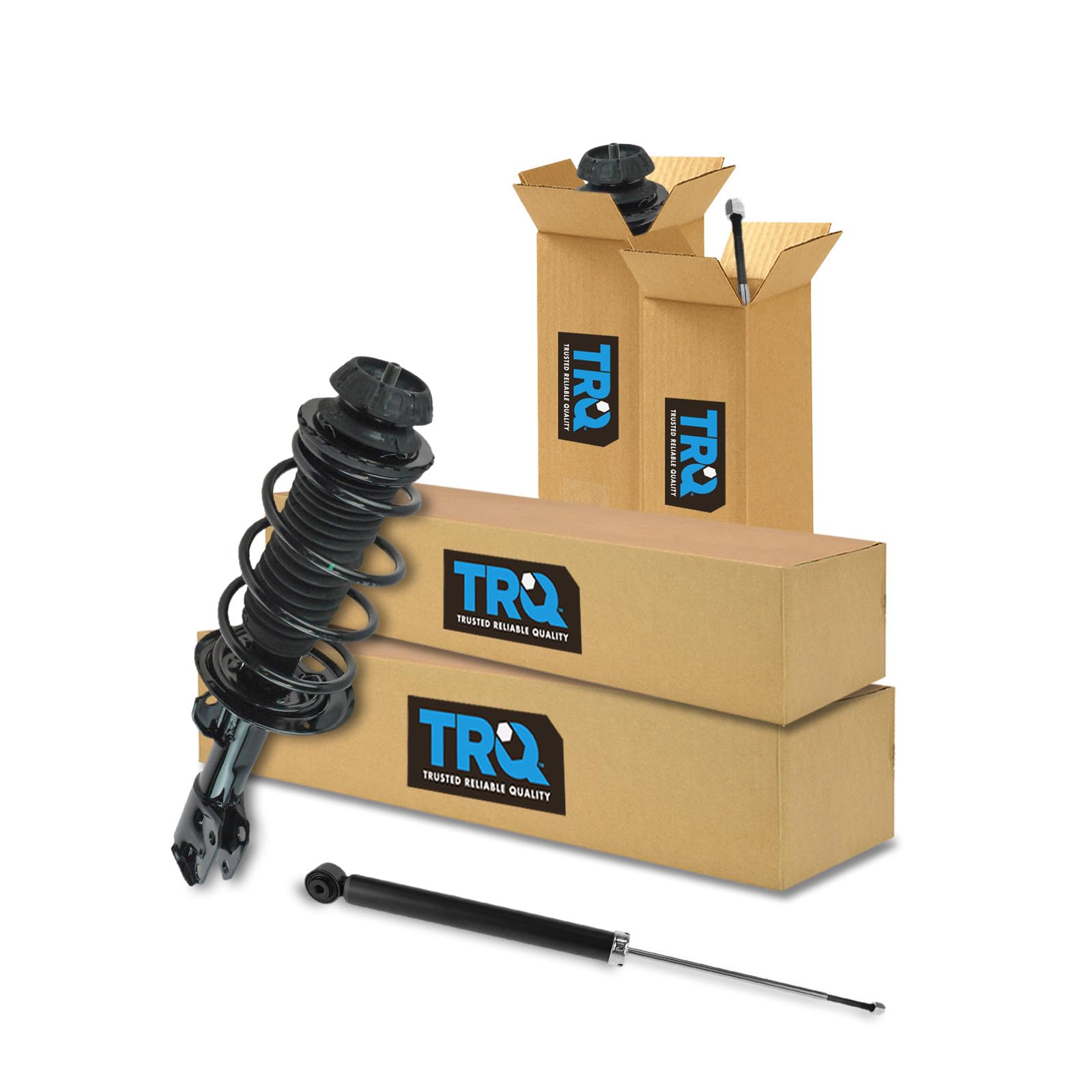 TRQ Front and Rear Complete Strut Assembly &amp; Shock Absorber Kit Complete Strut &amp; Coil Spring Assembly Compatible with 2007-2012 Toyota Yaris