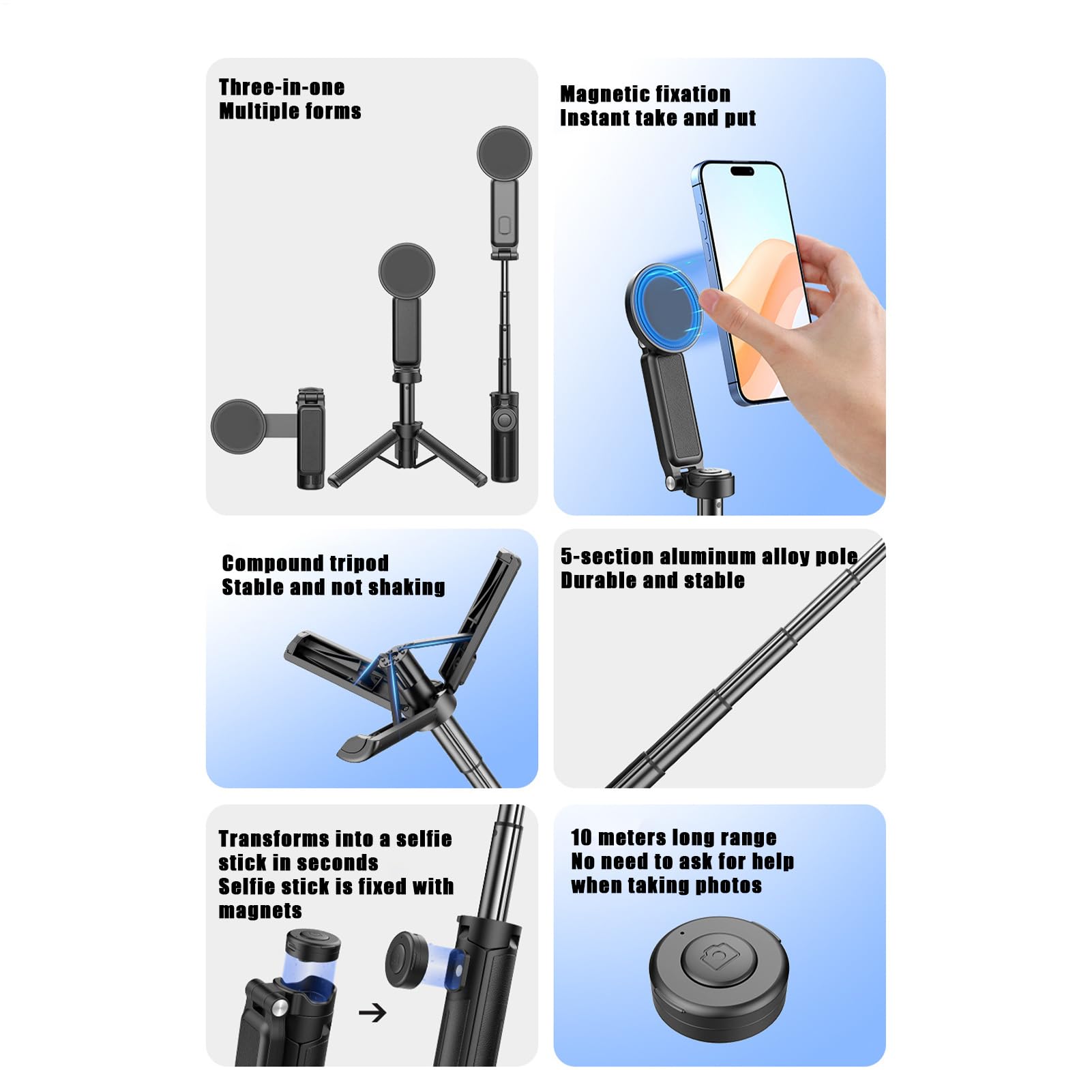 Treppiede magnetico | treppiede per selfie | Cinque sezioni telescopiche pieghevoli regolabili mobile tascabile per viaggi vlogging fotografia golf