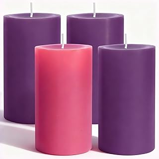 Advent Candle Set of 4, Unscented Pillar Candles 3" x 6" Hand-Poured, Advent Pillar Candle can Burn 120 Hours, Christmas Advent Candles for Advent Wreath
