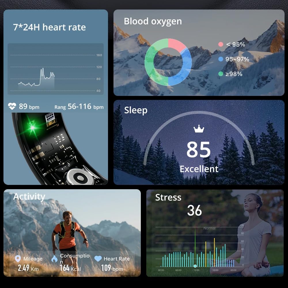 Smart Ring Fitness-Überwachung Kompatibel mit iPhone & Android, Silbe #10 | Fitness Tracker Mit Ladecase, IP68 wasserdicht, Sport- & Schlafüberwachung, verschiedene Sportmodi, App ohne Abonnement