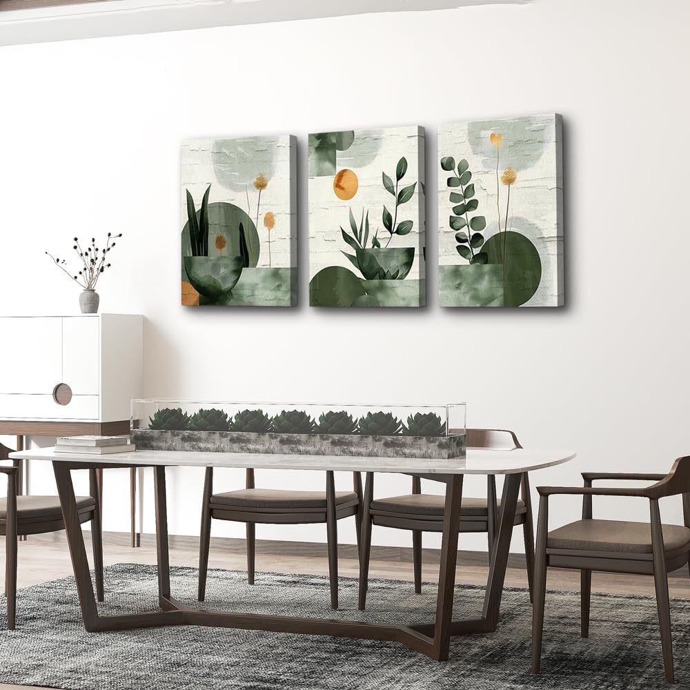 TTHYUEWS Boho Canvas Wall Art Prints Large Wall Decor for Living Room Bedroom Wall Art Decor Geometry Plant Pictures Abstract Paintings Office Artwork Modern Home Decoration 3 Piece Ready To Hang