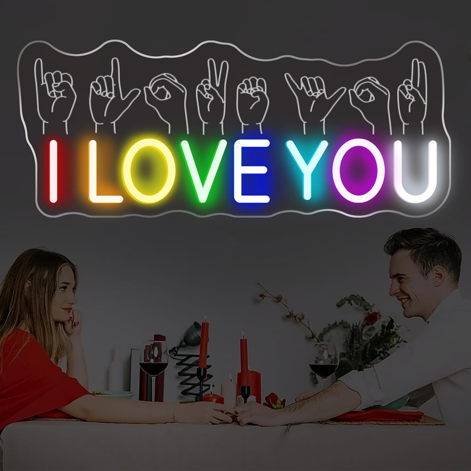 I Love You Neon Sign - 5-Level Dimmable USB Rainbow Neon Signs & Valentine's Day Decor, Ideal for Weddings, Parties, Bedrooms, Romantic Light Up Wall Art