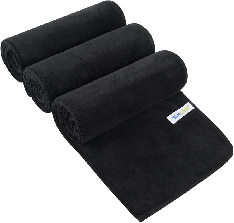 SINLAND Mikroszálas Edzőtörlő 40x80cm 3db Fekete Sporthoz és Edzéshez