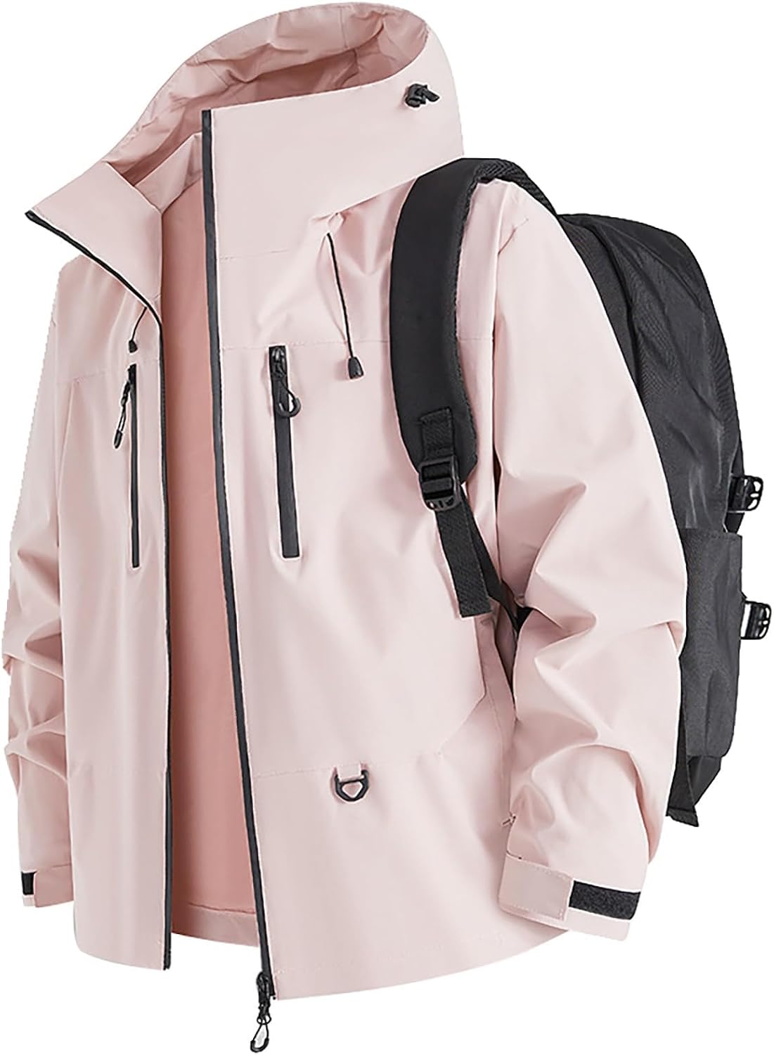 Womens Hooded Zip Jacket Long Sleeve Pocket Loose Coat Lightweight Fall Winter Outdoor Casual Rain Travel Tops