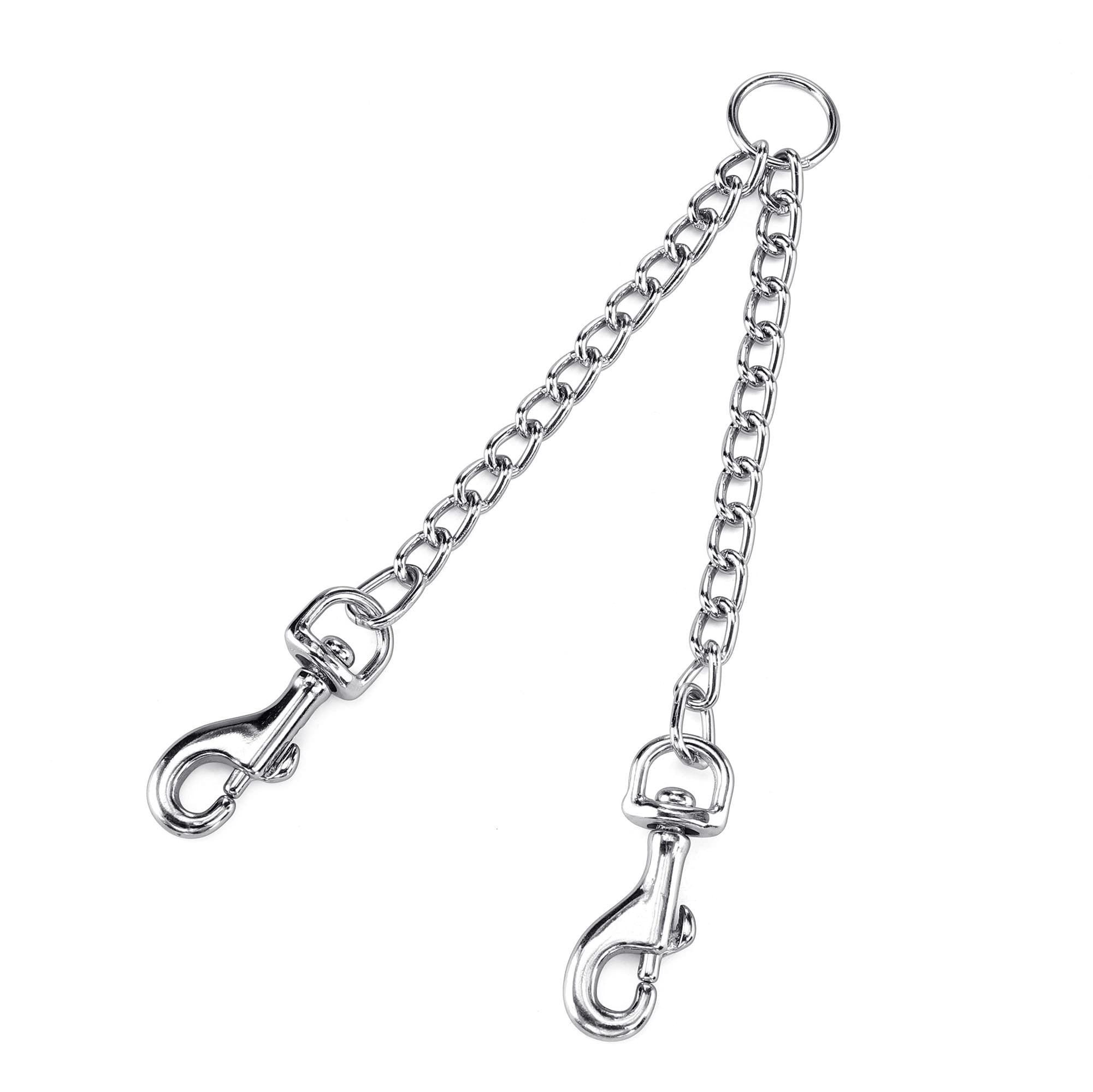 Coupleur de laisse double en métal, anti-mastication, anti-nœuds, double chaîne d'extension pour 2 chiens