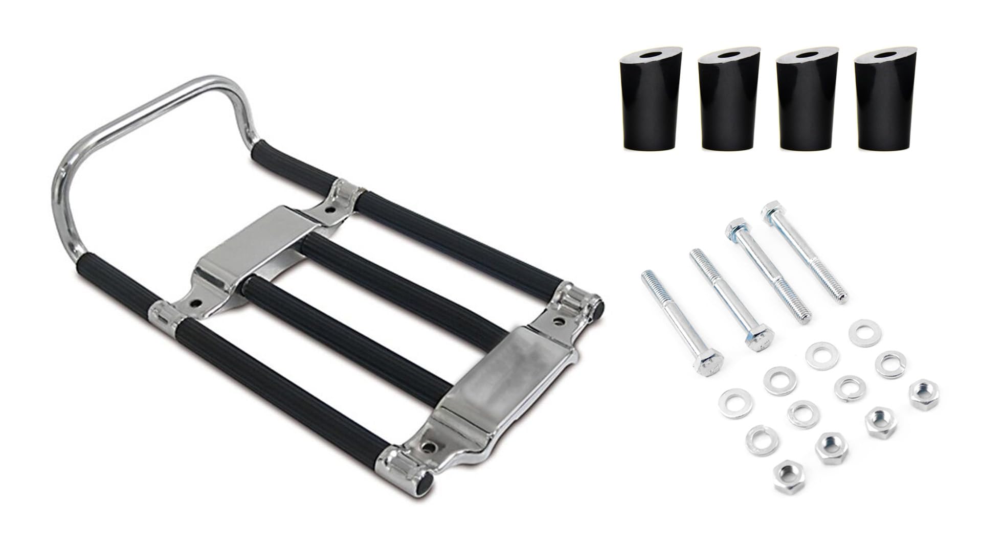 Set Gepäckträger Schwarz Chrom + 4x Distanzstück & Schrauben für Simson KR51-2