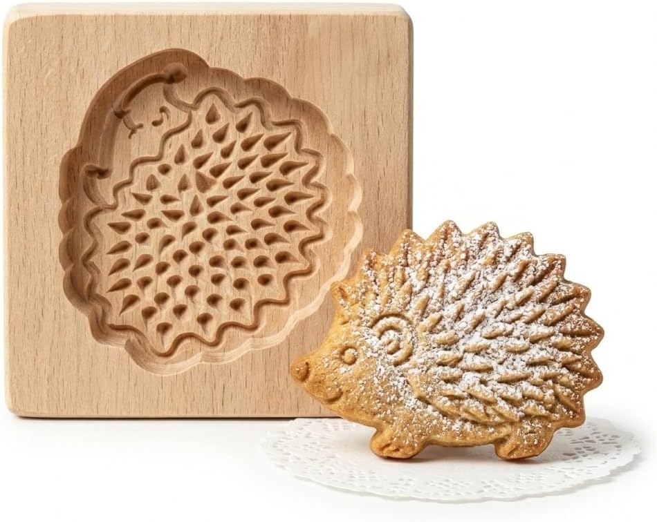 Wooden Cookie Molds Carved by High Quality Beech Wood with hedgehog Design