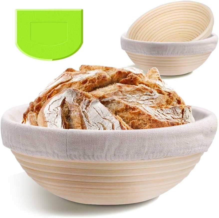 2 Pack 9 Inch Bread Banneton Proofing Basket - Baking Dough Bowl Gifts for Bakers Proving Baskets for Sourdough Lame Bread Slashing Scraper Tool Starter Jar Proofing Box