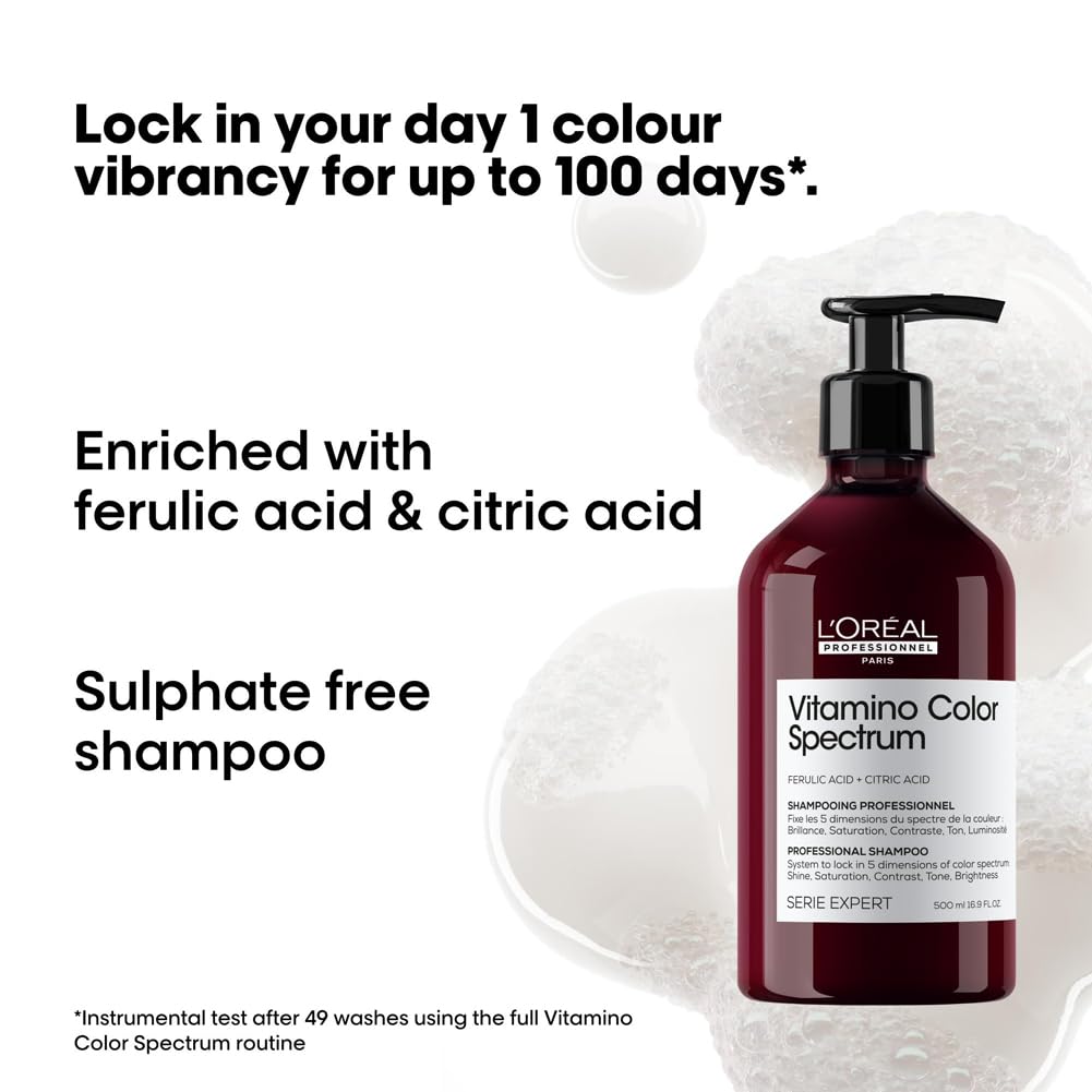 L'Oréal Professionnel Vitamino Color Spectrum Sulphate Free Shampoo, for Coloured Hair With Ferulic Acid + Citric Acid, Shine - Image 2