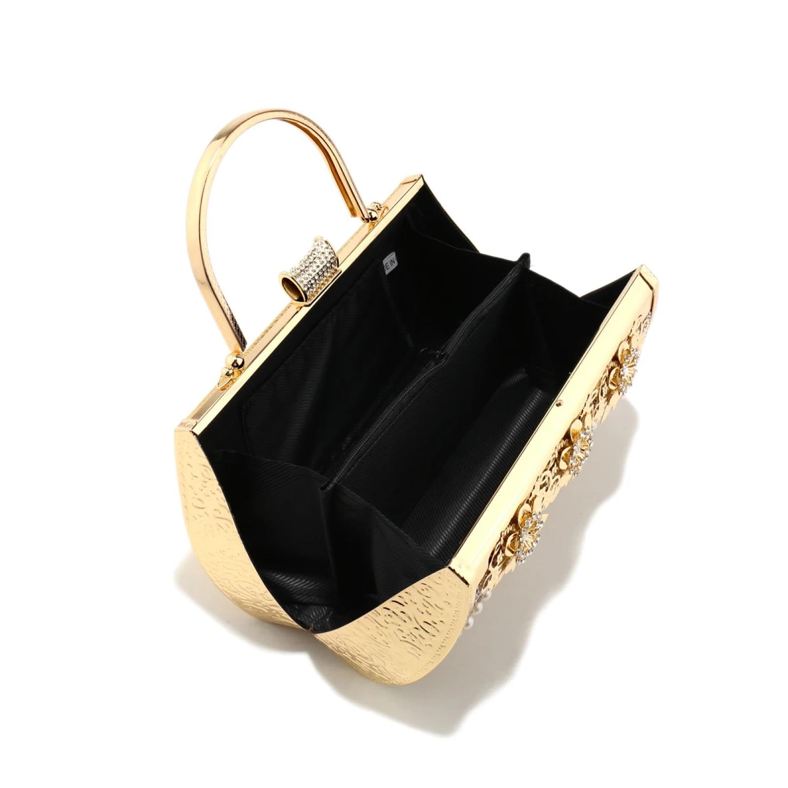 Abendtasche Damen Clutch Bucket Design Clutch Golden Glitter Elegantes Mädchen Abend Taschen Strass Steine Perlen Tasche Mit Griff Handtaschen Für Party