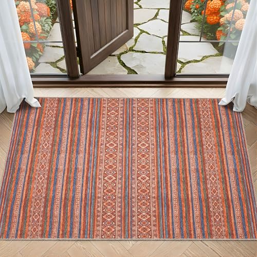 Sacred Artisans Boho 2x3 Rug for Entryway, Kitchen, Bathroom and Indoor Entrance | Washable, Non Slip, Pet Friendly and Low Pile (Kilim, 2' x 3')