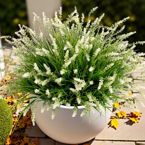 Ammyoo Artificial Faux Plants Flowers for Outdoor Decorations, Fake Monkey Grass for Outside Porch...