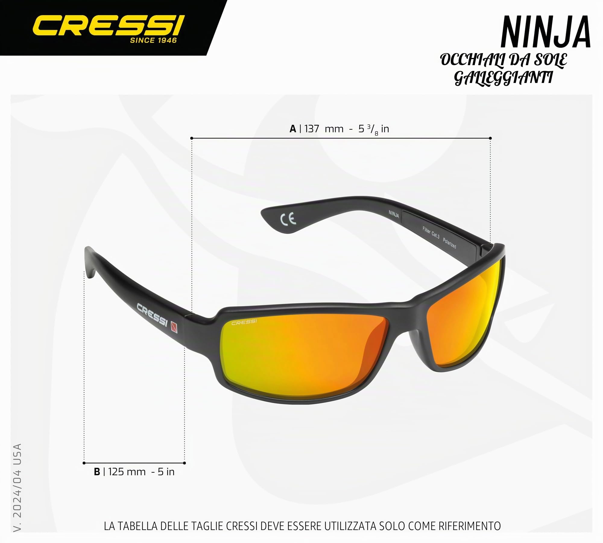 CRESSI dal 1946 - Ninja Floating Occhiali da Sole polarizzati Uomo e Donna con Montatura Galleggiante Lenti specchiate Anti riflesso idrorepellenti UV 400 per Mare Sport Acquatici e Outdoor