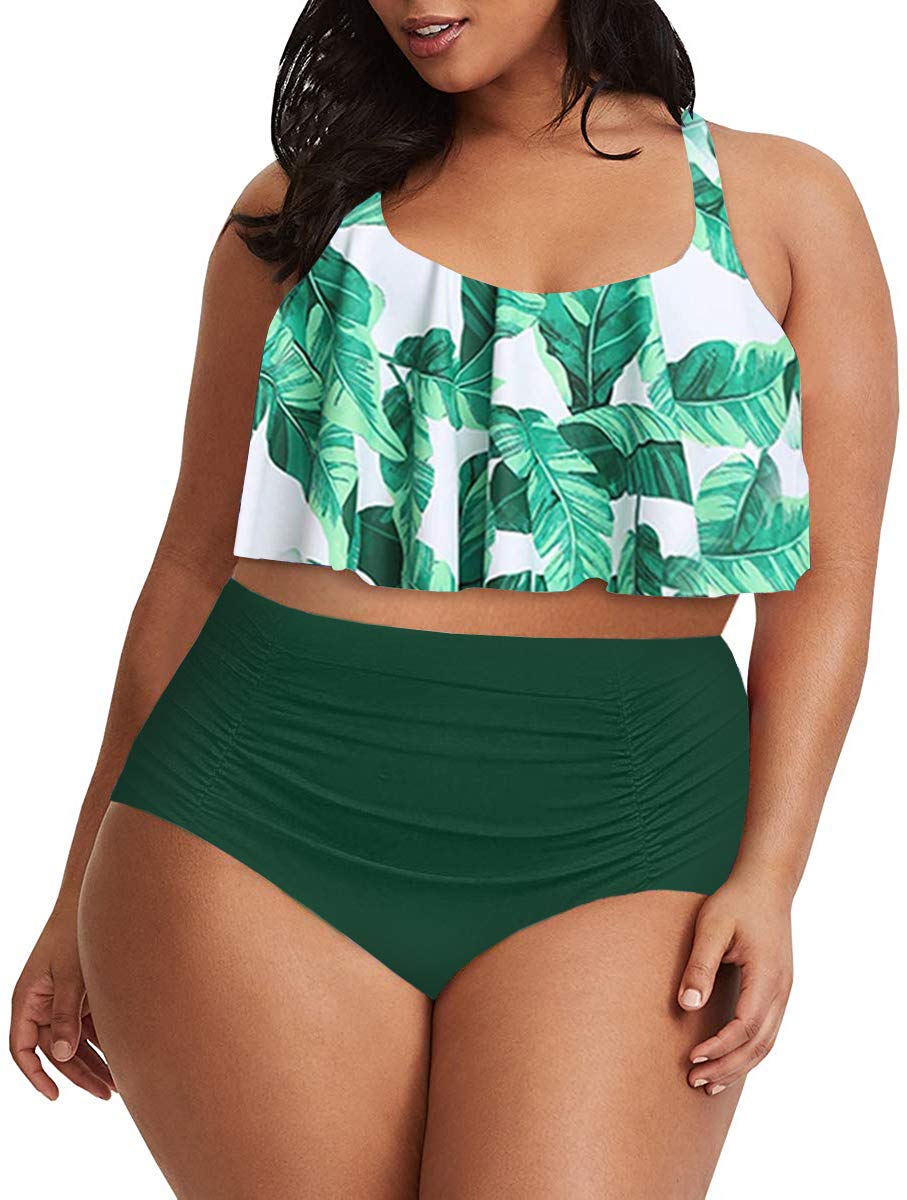TutorutorWomens Two Piece Plus Size Bathing Suit Floral Peplum Swimsuit Tankini High Waisted Tummy Control Bikini Set