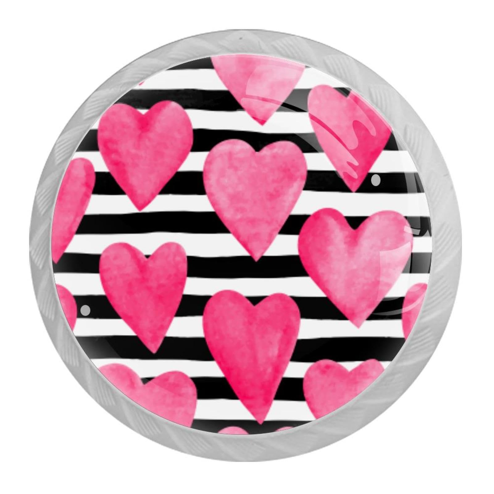 Tqmspg Multi01 4 Pieces Drawer Pulls Pink Hearts And Stripes Door Knobs Dresser Handles For Kitchen Wardrobe Cupboard Hardware Furniture