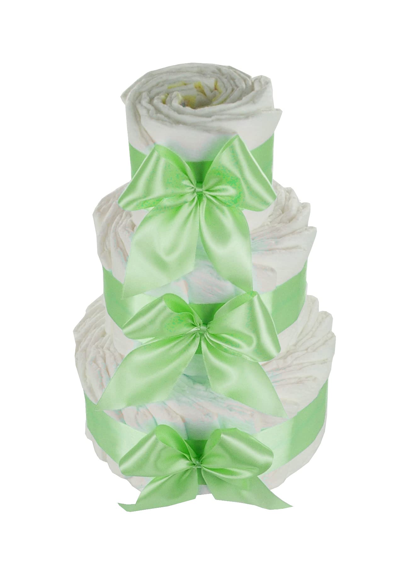 Tarta de pañales DIY para diseñar usted mismo, regalo de nacimiento para chicas jóvenes (3 pisos, verde)