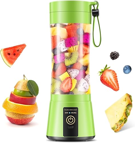 Licuadora portátil inalámbrica de tamaño personal, mini licuadora para hacer batidos y batidos, taza de viaje sin BPA de 12.8 fl oz, potente traje